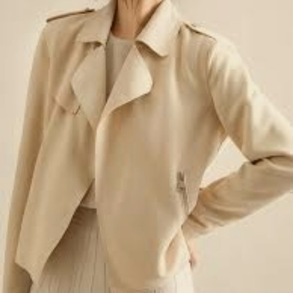 New H&M Vegan Suede Open-front Cropped Jacket Almond XS
